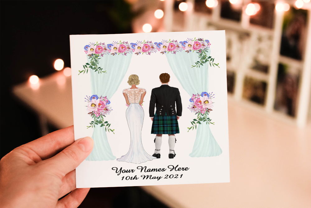 Scottish Bride & Groom Custom Wedding Card, Design Your Own